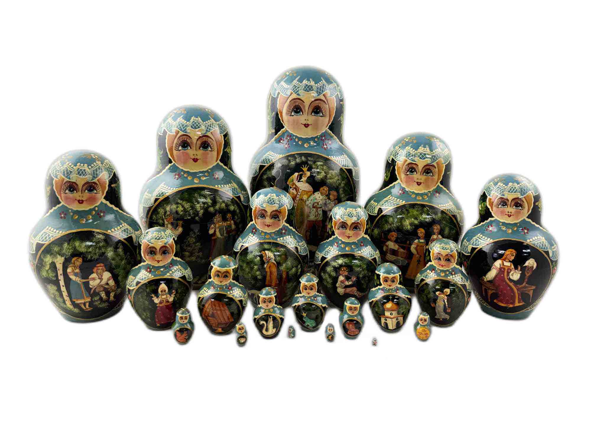Buy Vintage Fairy Tale Medley Nesting Doll 20pc/10" at GoldenCockerel.com