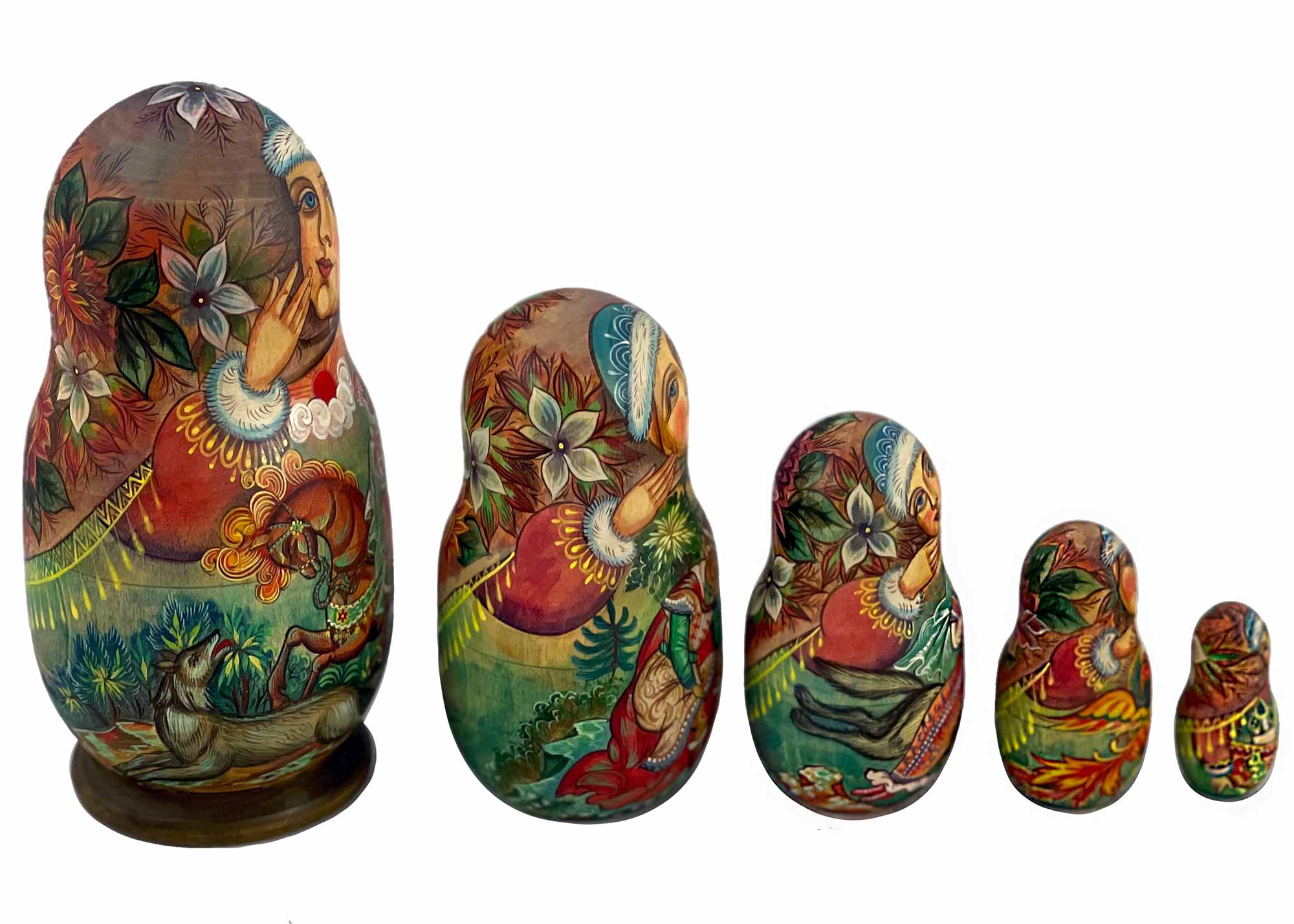 Buy Deluxe Watercolor Matte Prince Ivan the Firebird and the Grey Wolf Matryoshka at GoldenCockerel.com