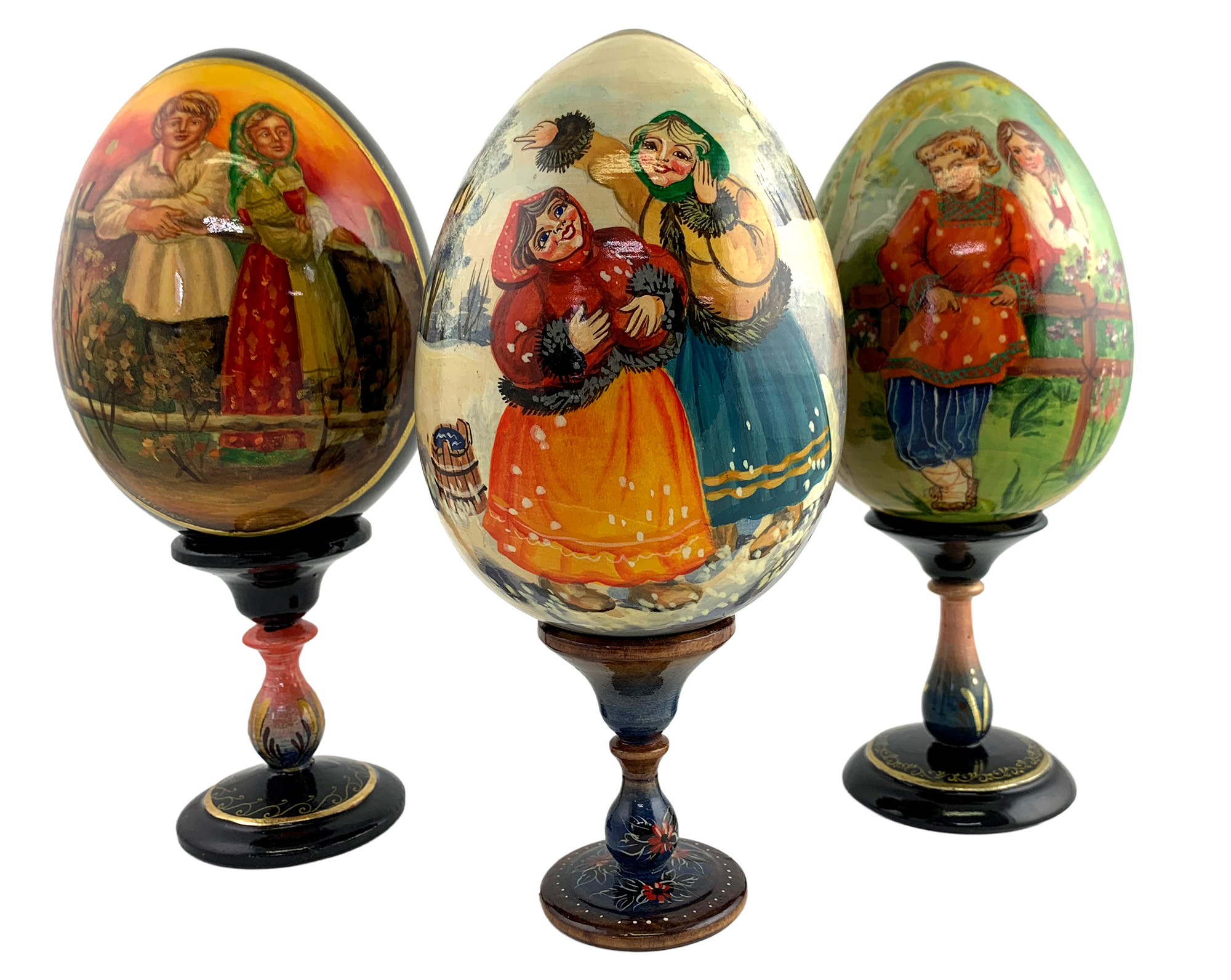 Buy Vintage Village Gossip Lacquer Egg with Stand 5" at GoldenCockerel.com