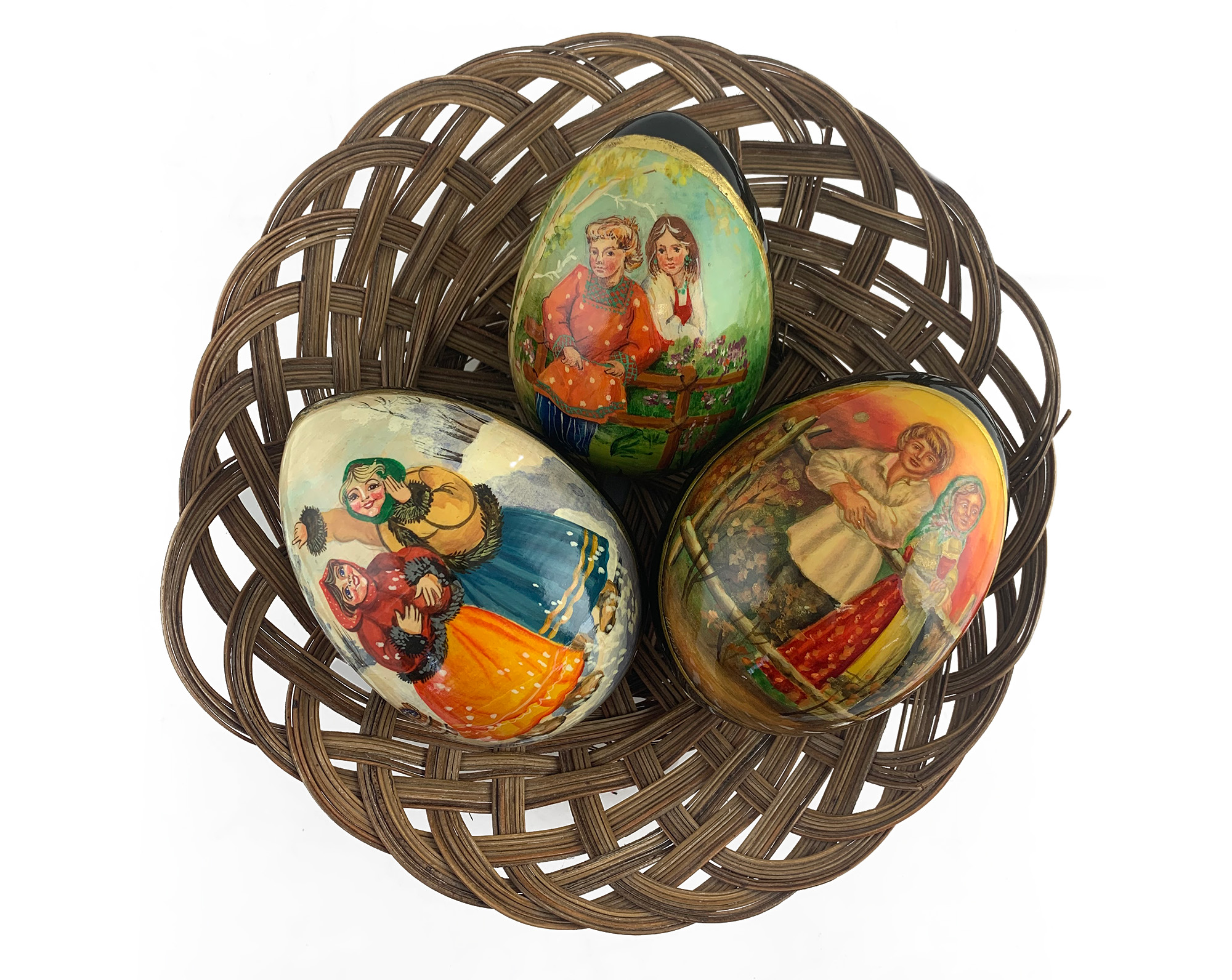 Buy Vintage Village Gossip Lacquer Egg with Stand 5" at GoldenCockerel.com