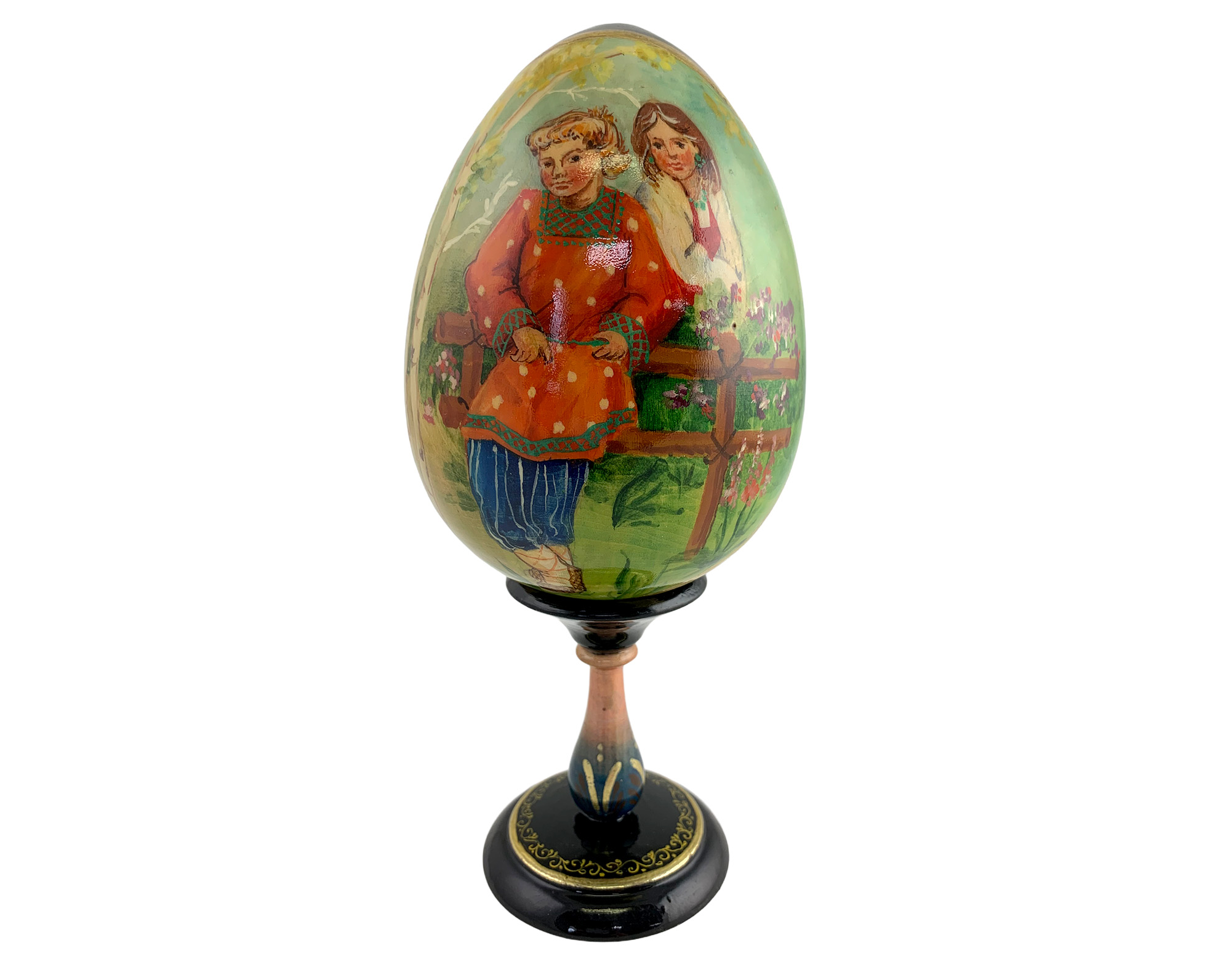 Buy Vintage Village Gossip Lacquer Egg with Stand 5" at GoldenCockerel.com