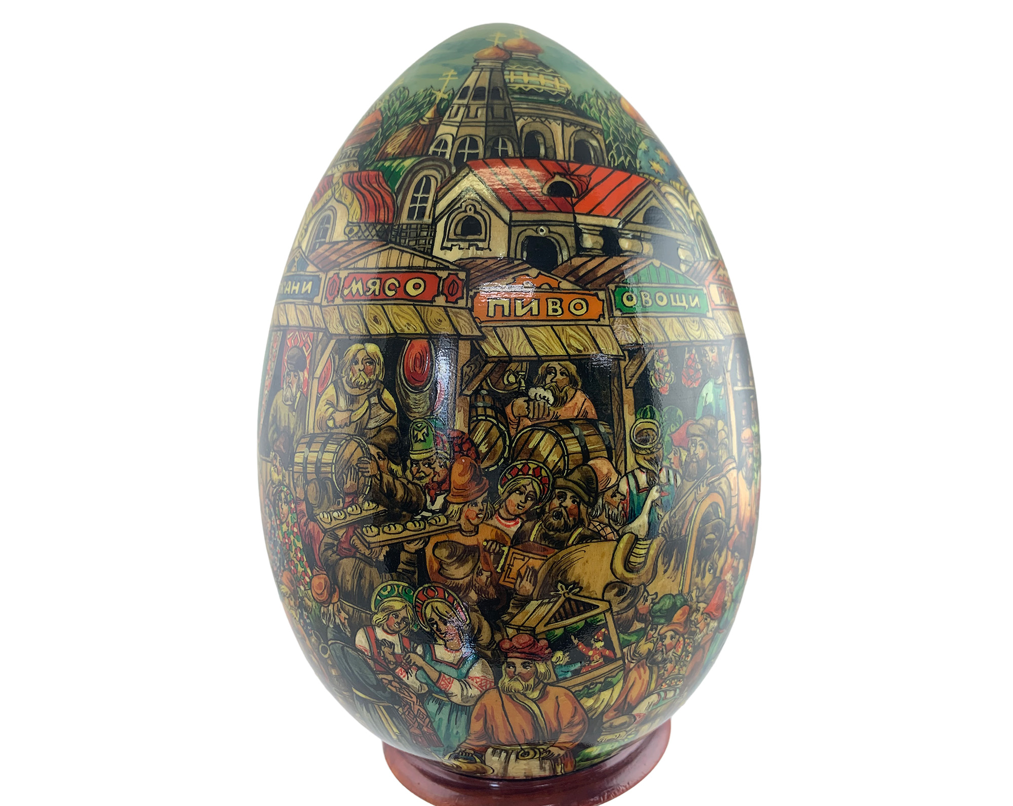 Buy Vintage Panoramic Russian Market Egg with Stand 9" at GoldenCockerel.com
