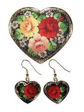 Buy Bouquet Heart Brooch & Earring Set at GoldenCockerel.com