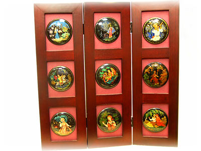 Buy Russian Fairy Tale Brooches (in triptych frame) - Set of 9 at GoldenCockerel.com