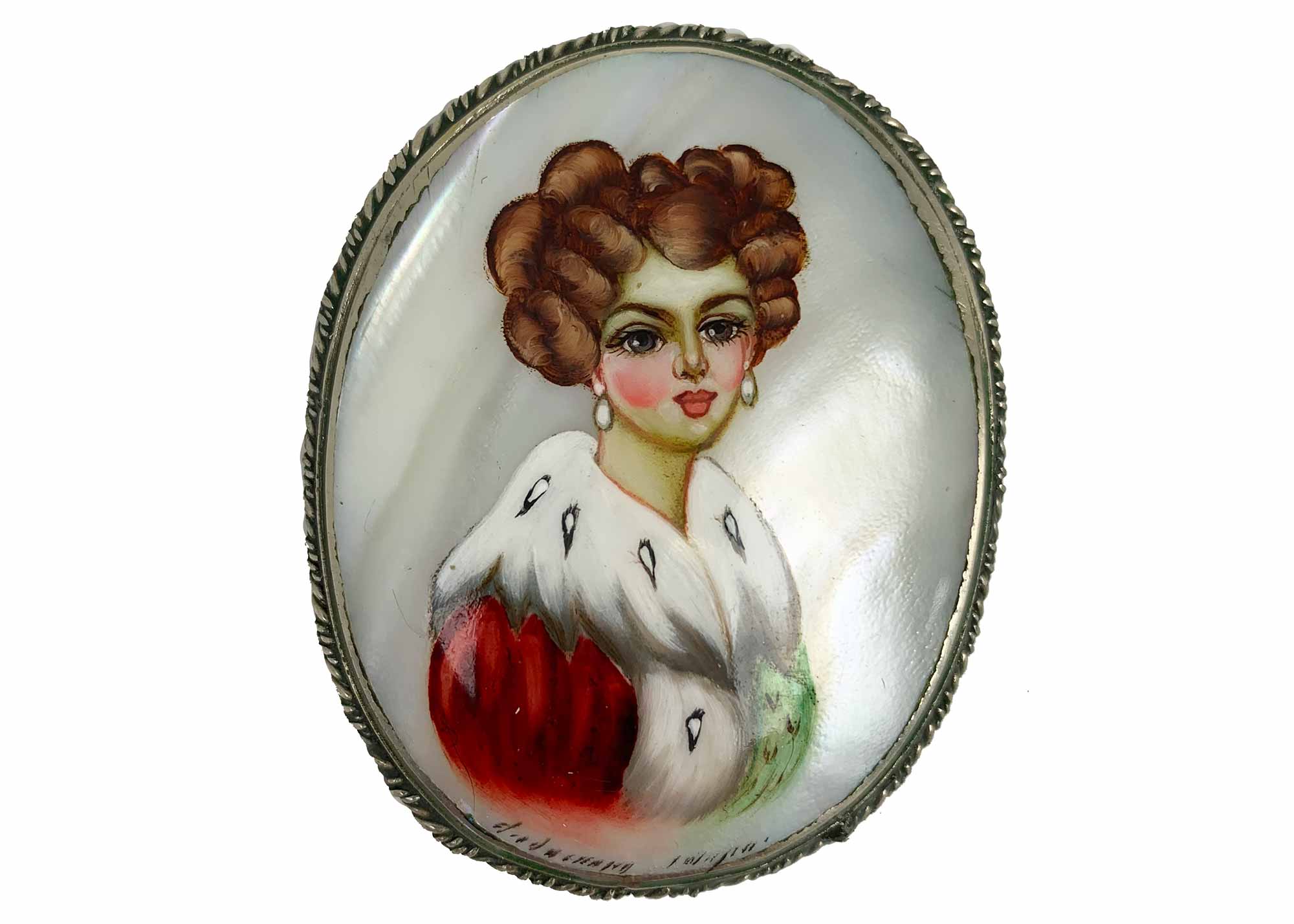 Buy Vintage Mother of Pearl Portrait Brooch Sonya at GoldenCockerel.com