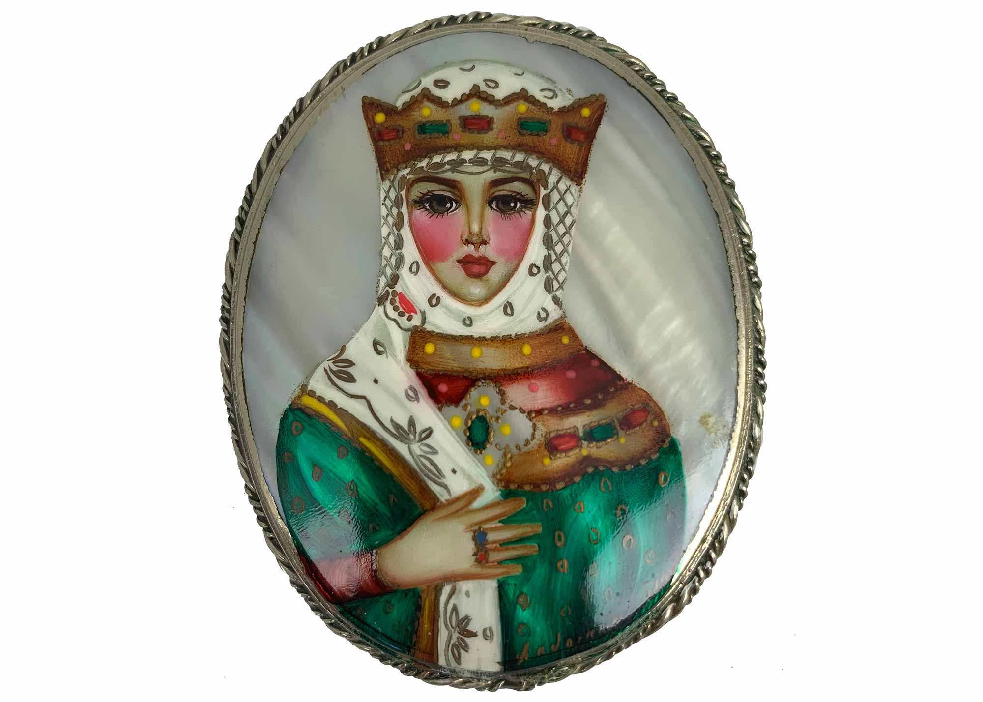 Buy Vintage Mother of Pearl Portrait Brooch Darya at GoldenCockerel.com