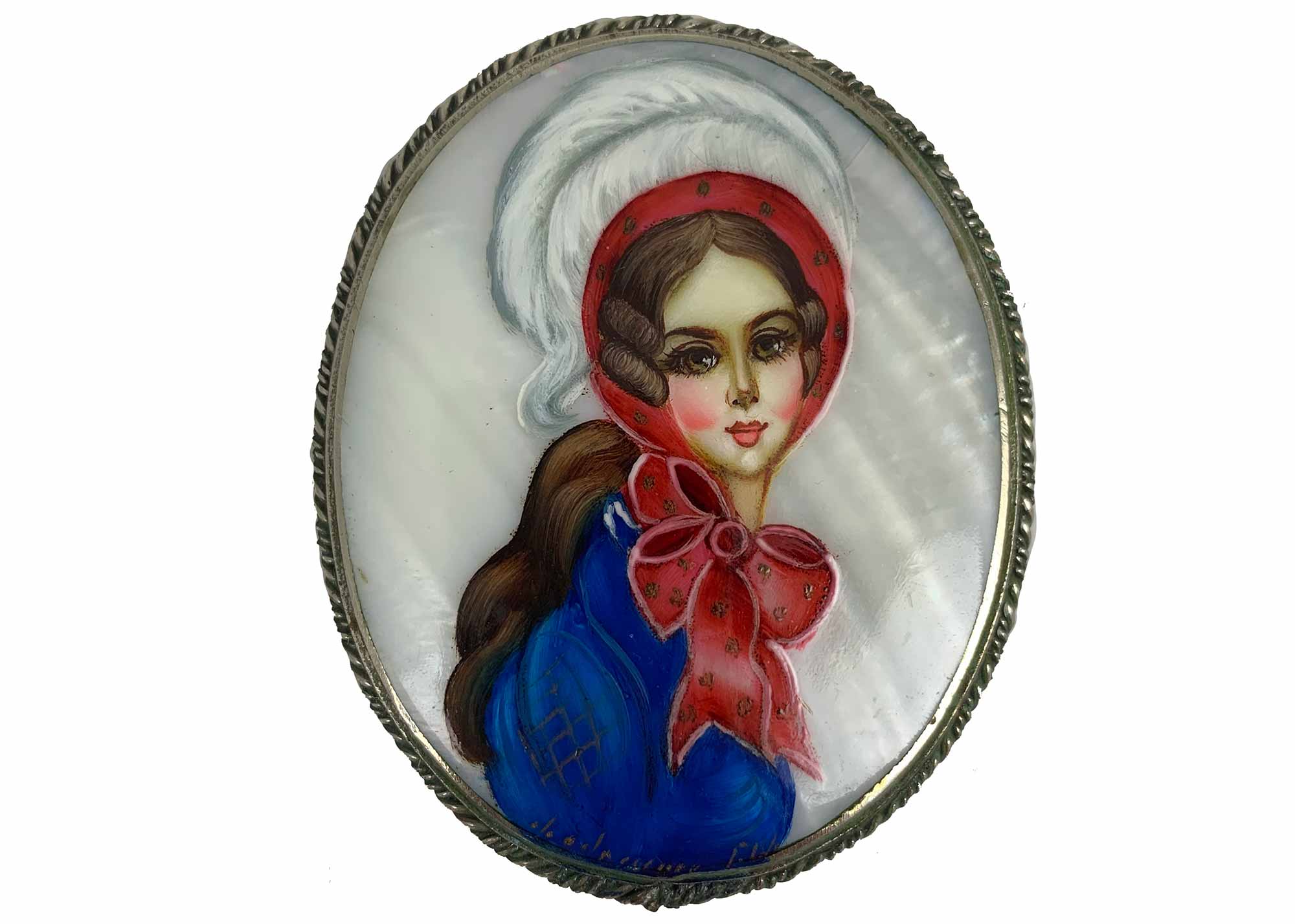 Buy Vintage Mother of Pearl Portrait Brooch Elena at GoldenCockerel.com