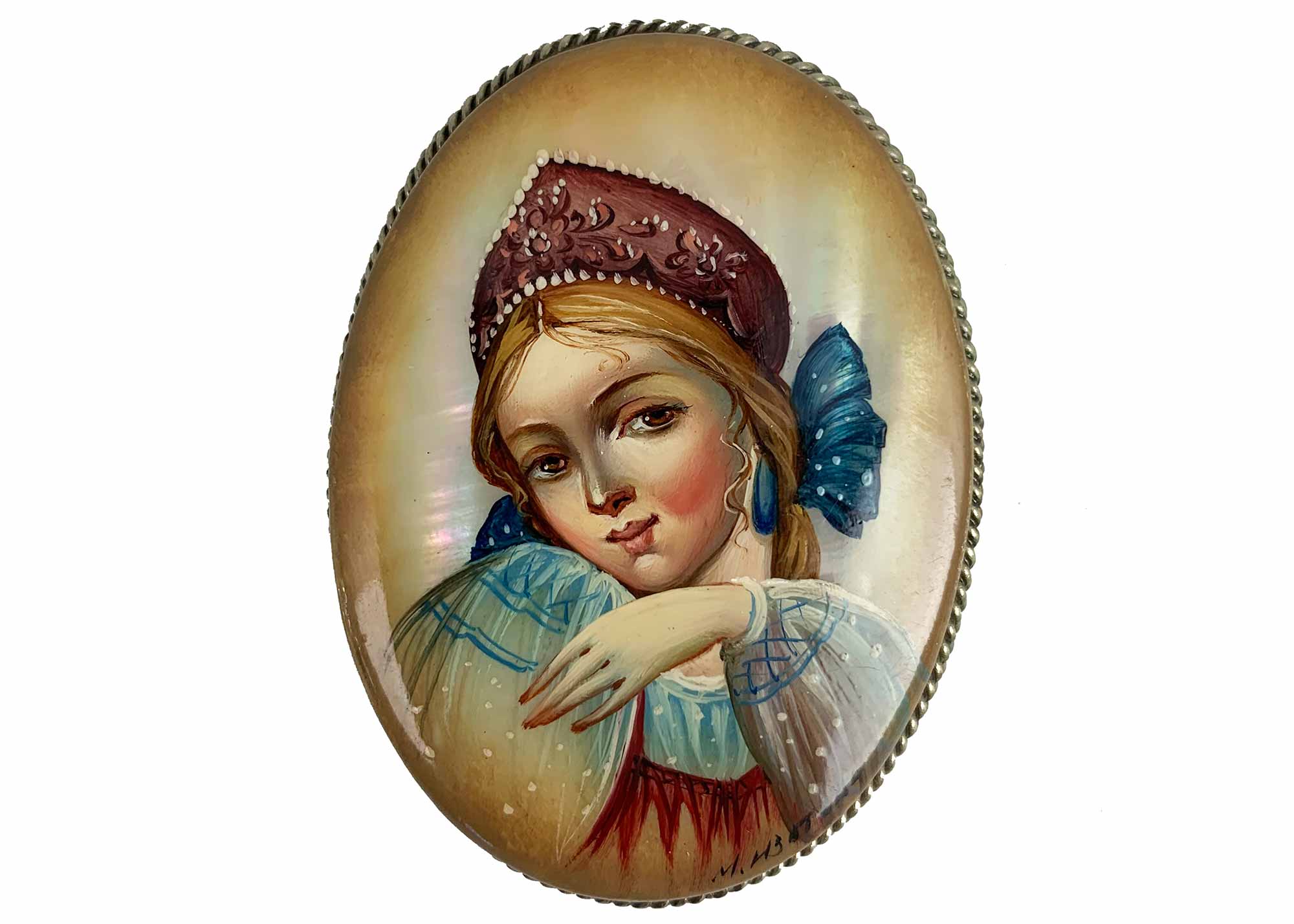 Buy Vintage Mother of Pearl Portrait Brooch Galina at GoldenCockerel.com