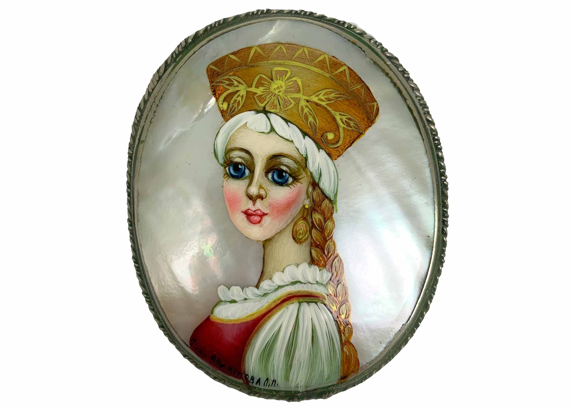 Buy Vintage Mother of Pearl Portrait Brooch Oxana at GoldenCockerel.com