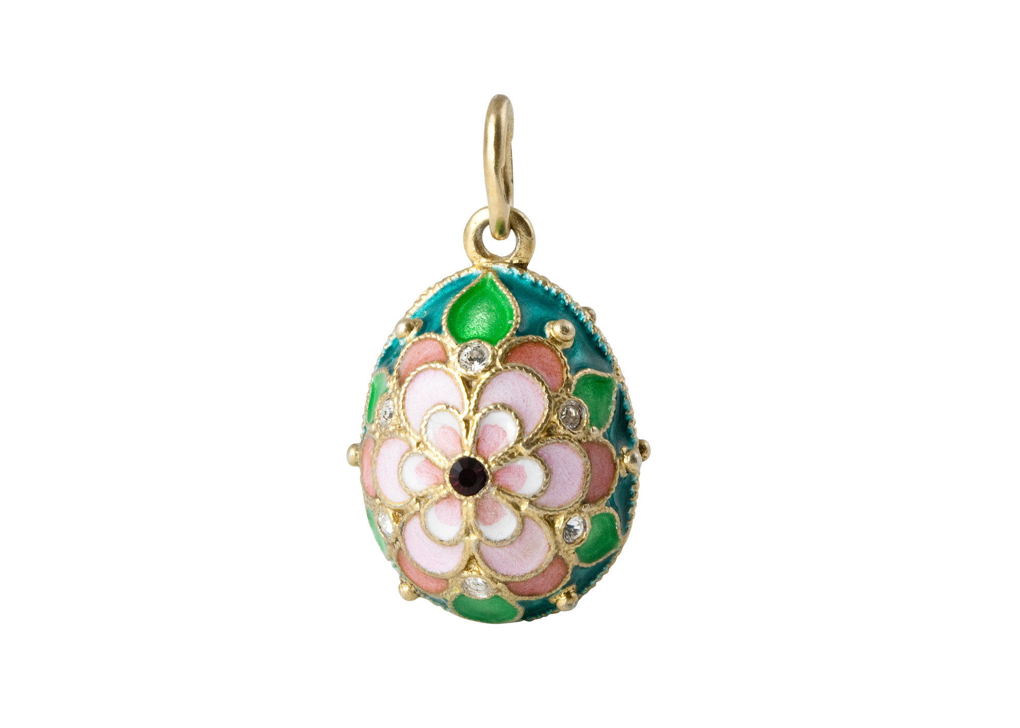 Buy Faberge Pendant Pink Flower on Green Field .75" at GoldenCockerel.com