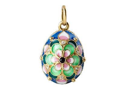 Buy Faberge Pendant Pink & Green Flower on Blue Field .75" at GoldenCockerel.com
