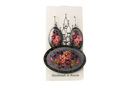 Buy Zhostovo Earrings/Brooch Set at GoldenCockerel.com