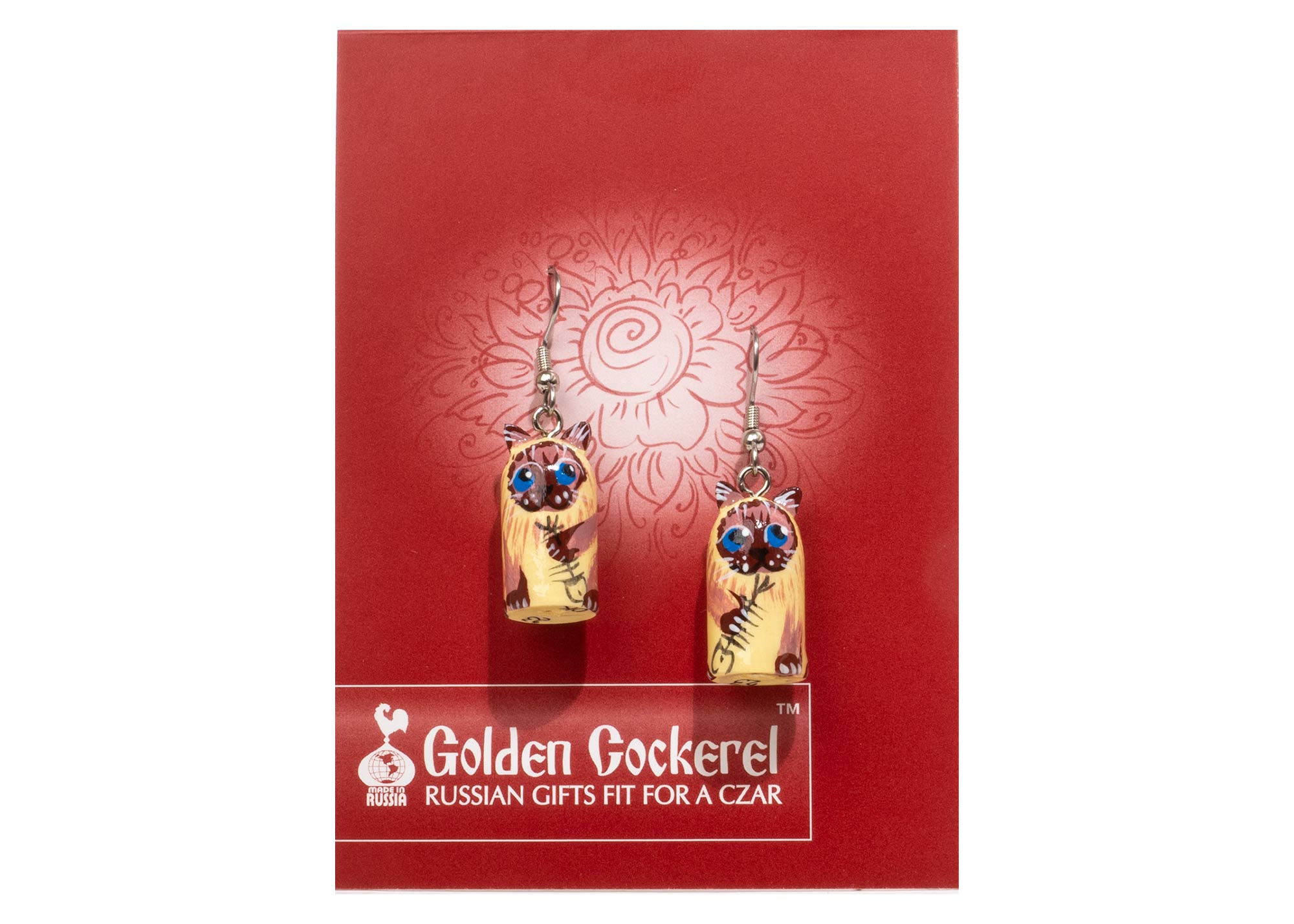 Buy Siamese Alley Cat w/ Fishbone Earrings  .5"x.8" at GoldenCockerel.com