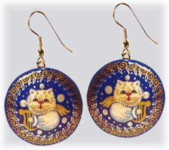 Buy Angel Kitty Earrings, Blue 1.2" at GoldenCockerel.com