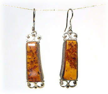 Buy Amber Earrings - Rectangular Filigree at GoldenCockerel.com