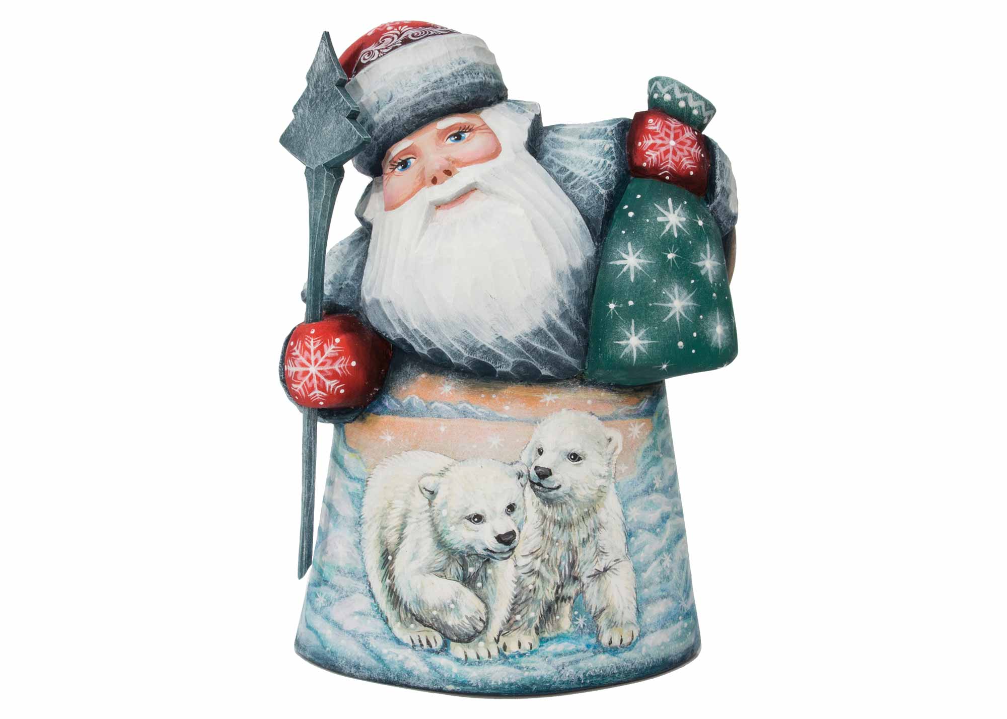 Buy Father Frost Carving w/ Polar Bear Cubs 7" at GoldenCockerel.com
