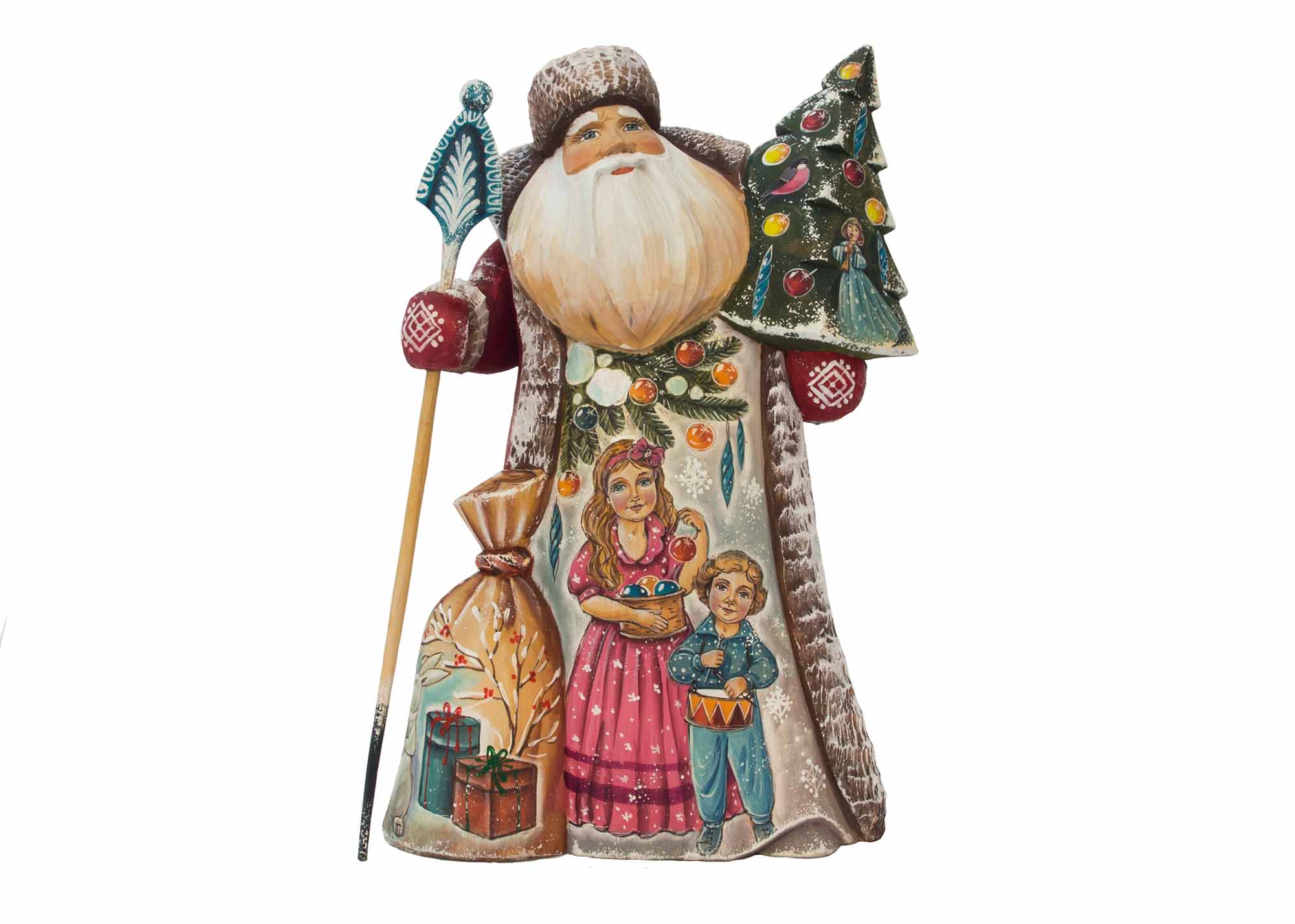 Buy Carved Santa by Nikita w/ Xmas Tree and Sack 12" at GoldenCockerel.com