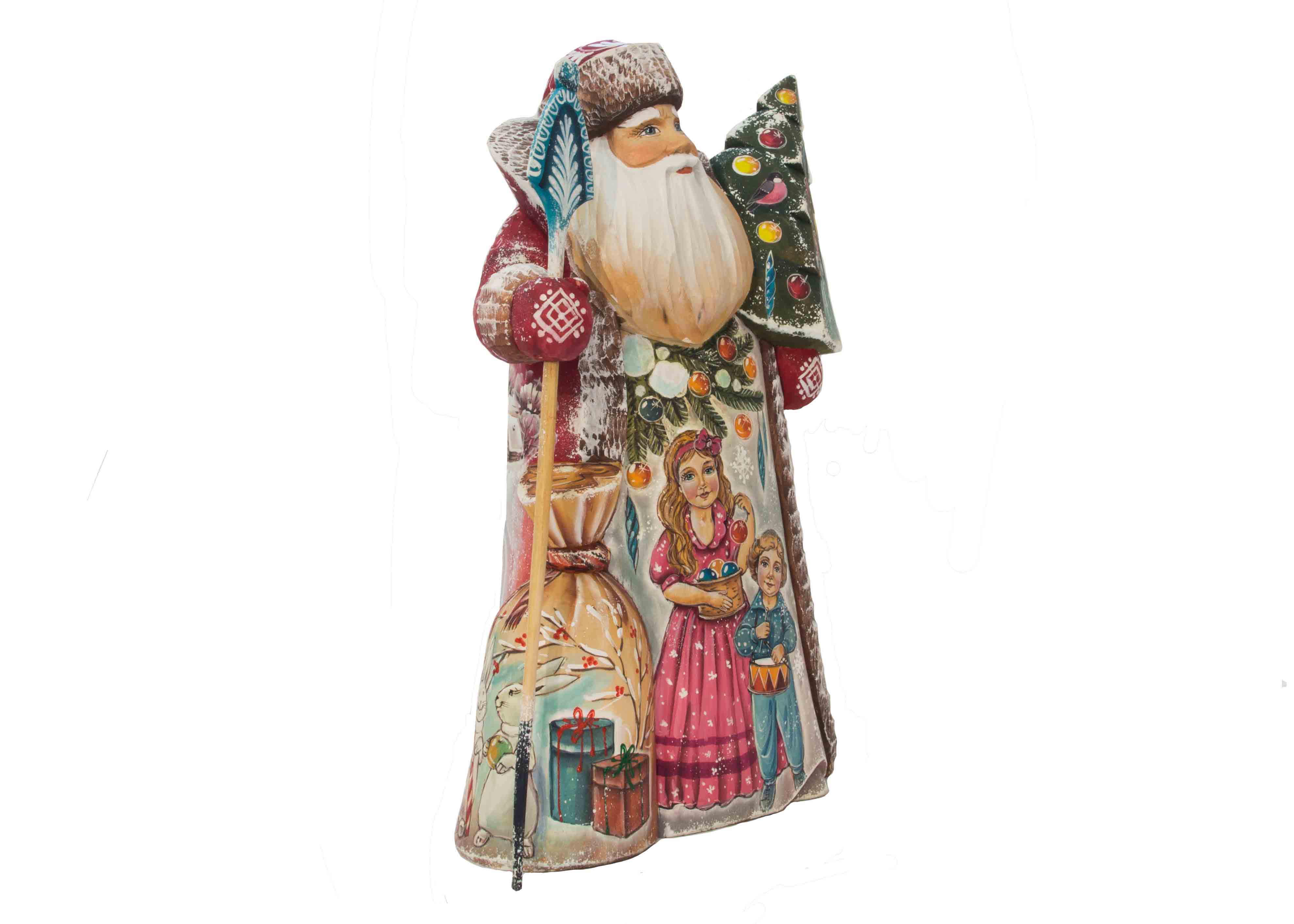 Buy Carved Santa by Nikita w/ Xmas Tree and Sack 12" at GoldenCockerel.com