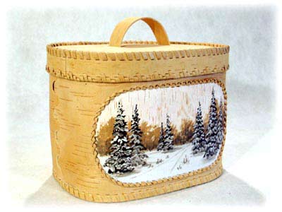 Buy Birch Bark Bread Box w/ oval painting 12"x8"x8" (N3B) at GoldenCockerel.com
