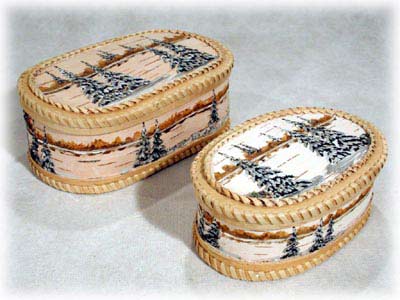 Buy Birch Bark Nesting Boxes Set of 2, oval 10" x 6.5" x 4" at GoldenCockerel.com