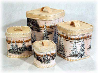 Buy Birch Bark Nesting Box Set of 4, square 8.5" x 8.5" x 8.5" at GoldenCockerel.com