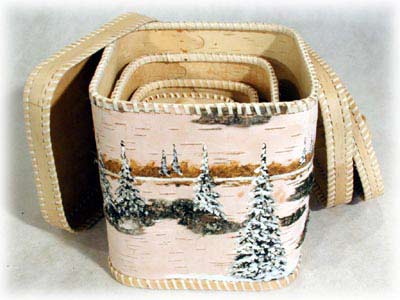 Buy Birch Bark Nesting Box Set of 4, square 8.5" x 8.5" x 8.5" at GoldenCockerel.com