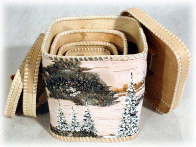Buy Birch Bark Nesting Box Set of 4, square 8.5" x 8.5" x 8.5" at GoldenCockerel.com