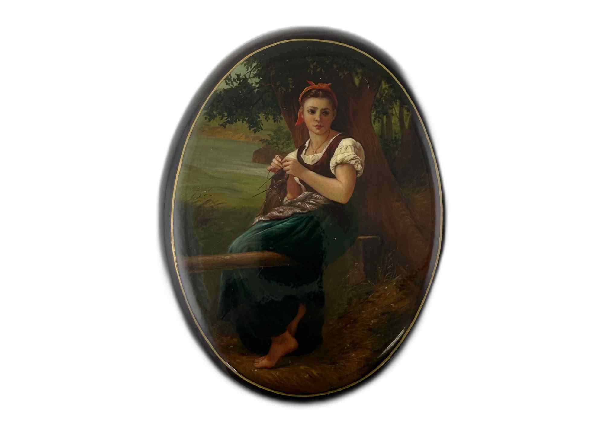 Buy Vintage "The Knitting Girl" Lacquer Box at GoldenCockerel.com