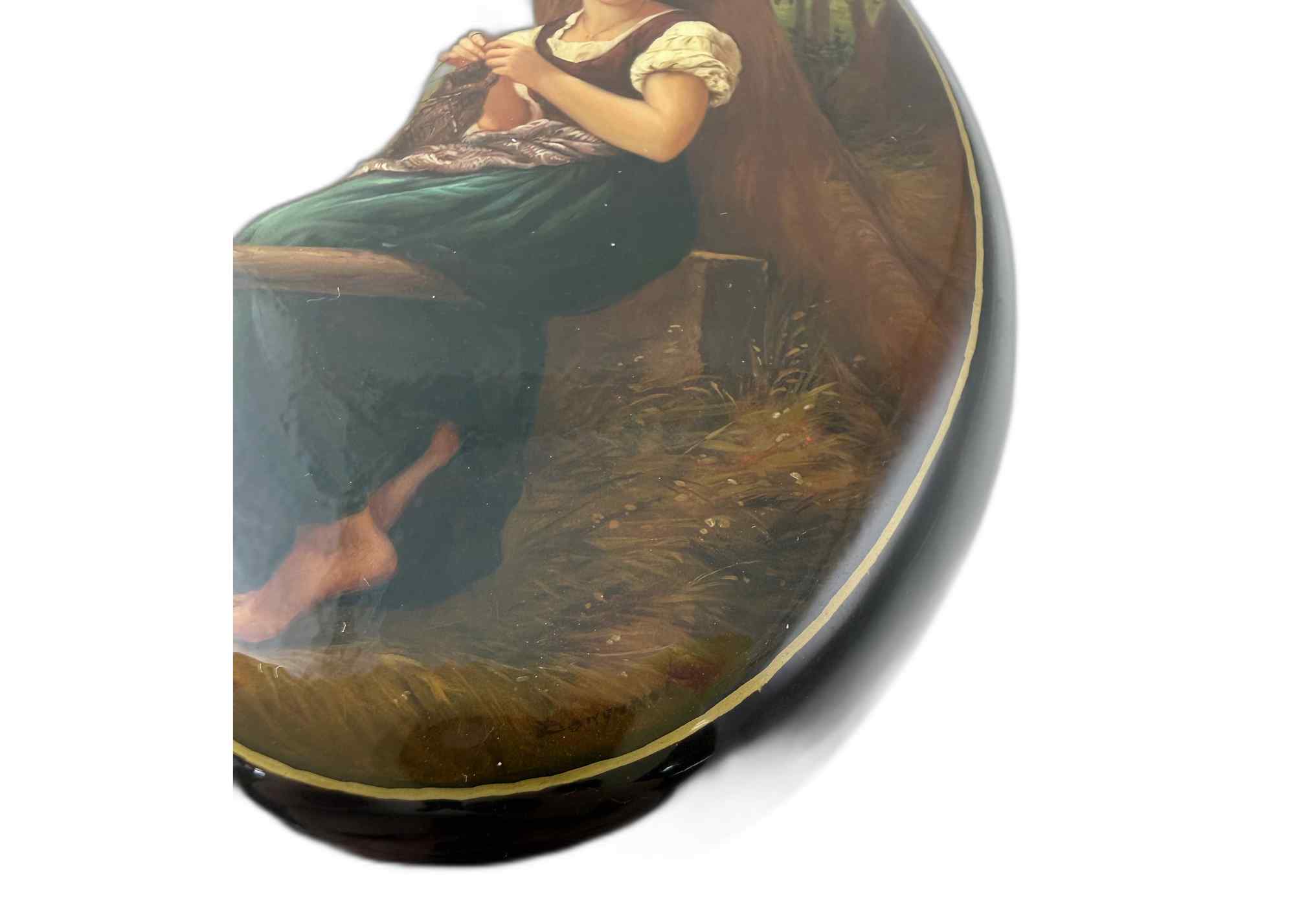 Buy Vintage "The Knitting Girl" Lacquer Box at GoldenCockerel.com