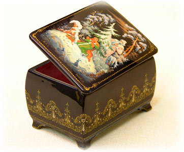 Buy Lacquered Box 2.5"x2"x2.75" - Morozka (Father Frost) at GoldenCockerel.com