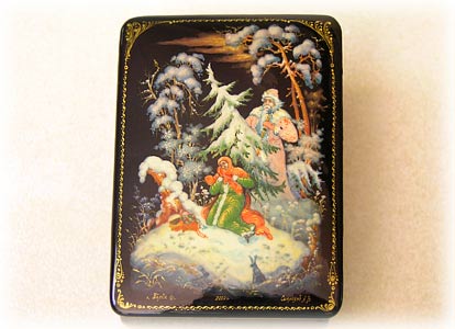 Buy Lacquered Box 2.5"x2"x2.75" - Morozka (Father Frost) at GoldenCockerel.com