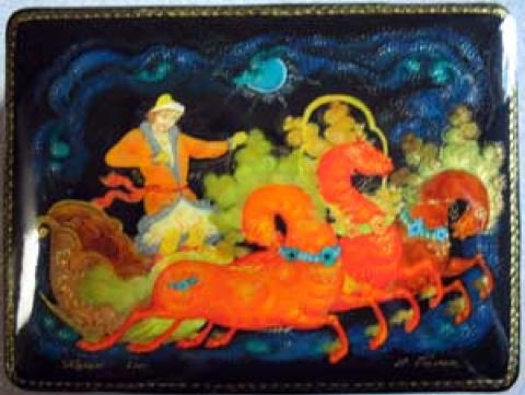 Buy Troika Lacquer Box (Palekh) by Galkin  3 x 2 1/4" at GoldenCockerel.com