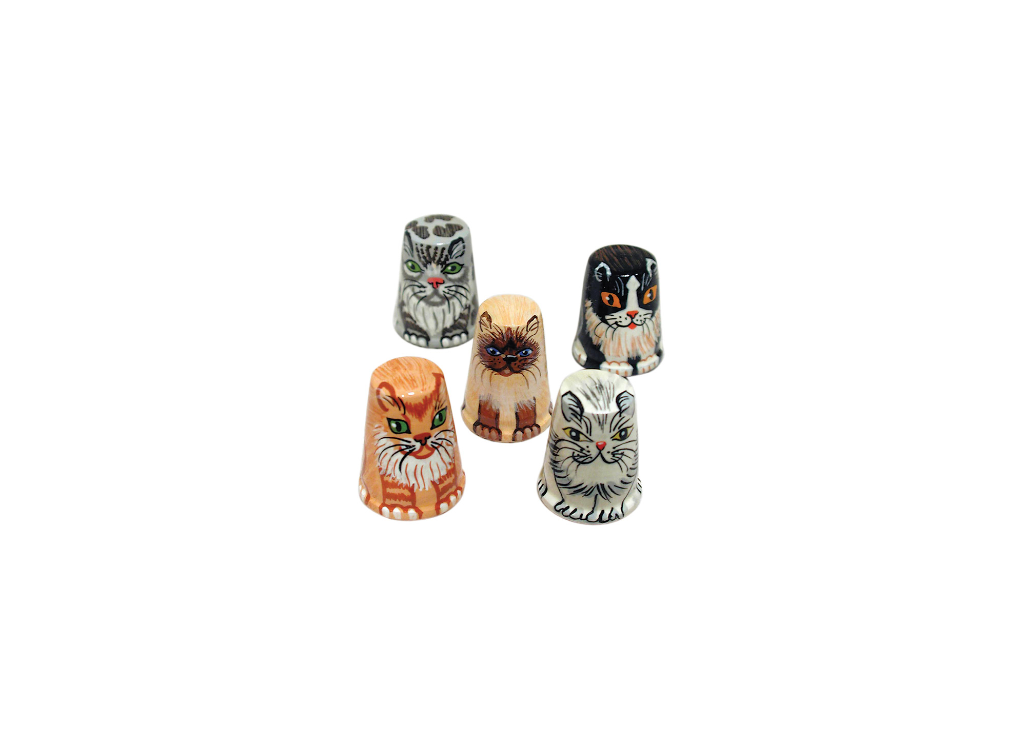 Buy Set of 5 Cat Thimbles, Wood 1" at GoldenCockerel.com