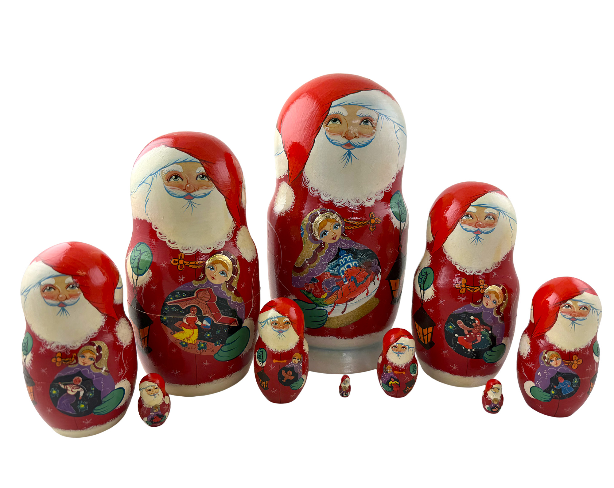 Buy Vintage Santa with Matryoshka Nesting Doll 10pc at GoldenCockerel.com