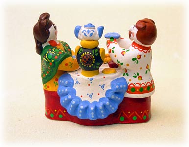 Buy Dymkovo Clay Figure 3.5"x2"x3"- Man & Woman w/ Samovar  at GoldenCockerel.com