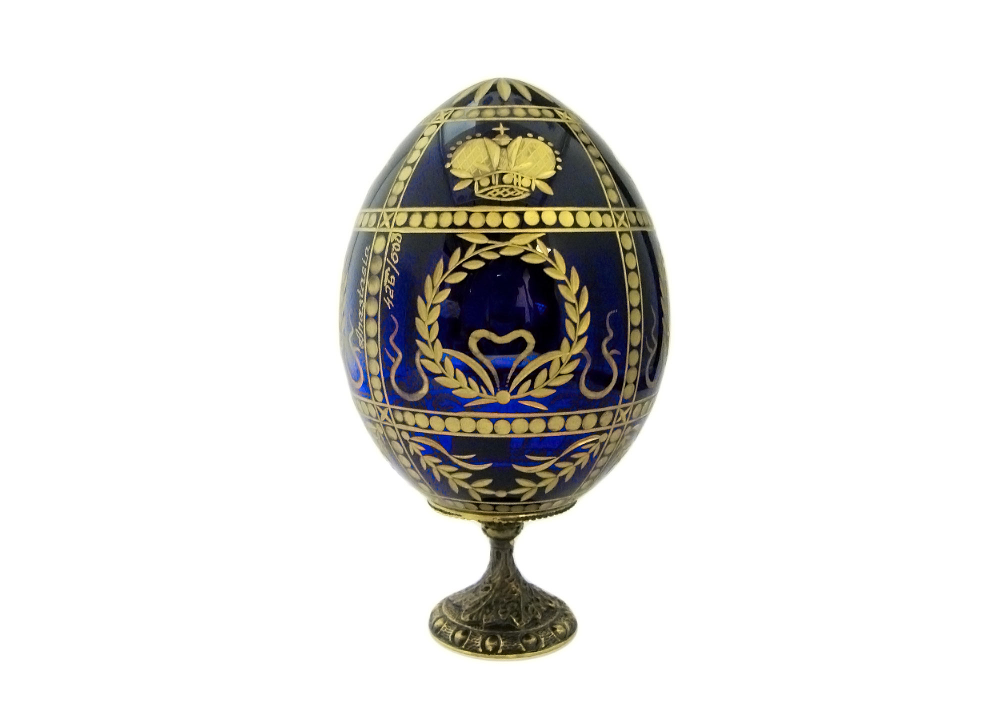 Buy Round CROWN w/ Stand BLUE Faberge Style Egg Medium  at GoldenCockerel.com