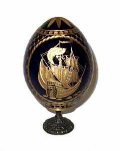 Buy SEA SHIP w/ Stand  BLUE Faberge style Egg Medium  at GoldenCockerel.com