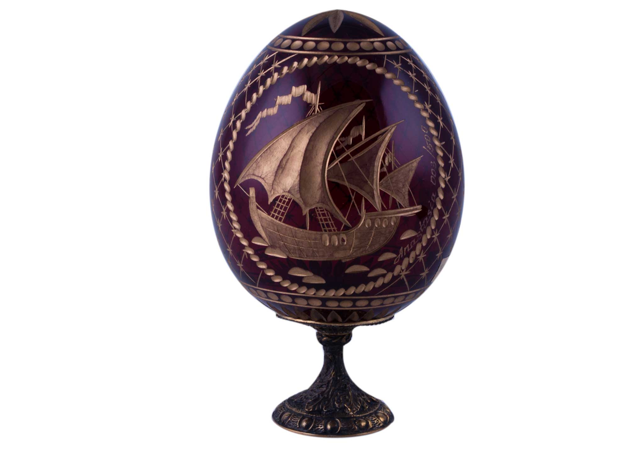 Buy SEA SHIP w/ Stand  RED Faberge style Egg Medium  at GoldenCockerel.com