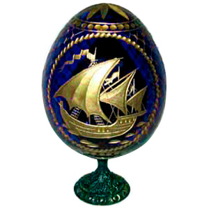 Buy SAIL BOAT BLUE Faberge Style Egg Medium w/ Stand  at GoldenCockerel.com