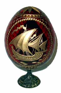 Buy SAIL BOAT RED Faberge Style Egg Medium w/ Stand  at GoldenCockerel.com