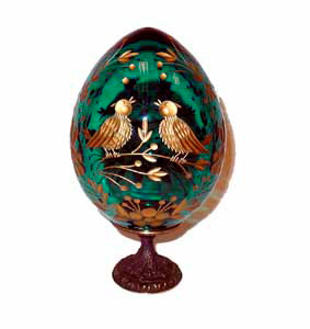 Buy LOVE BIRDS GREEN Faberge Style Egg Medium w/ Stand  at GoldenCockerel.com