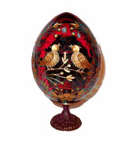 Buy LOVE BIRDS RED Faberge Style Egg Medium w/ Stand  at GoldenCockerel.com