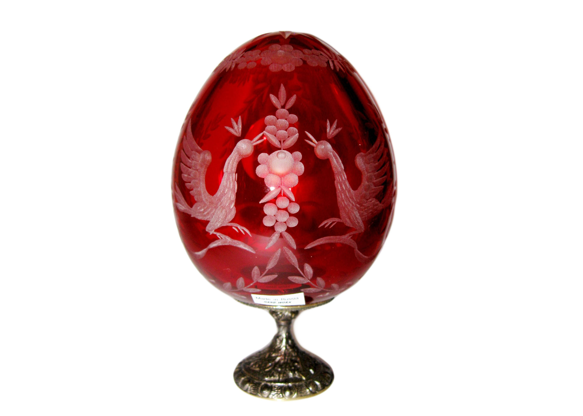 Buy BIRDS & FLOWERS RED Faberge Style Egg Medium w/ Stand at GoldenCockerel.com