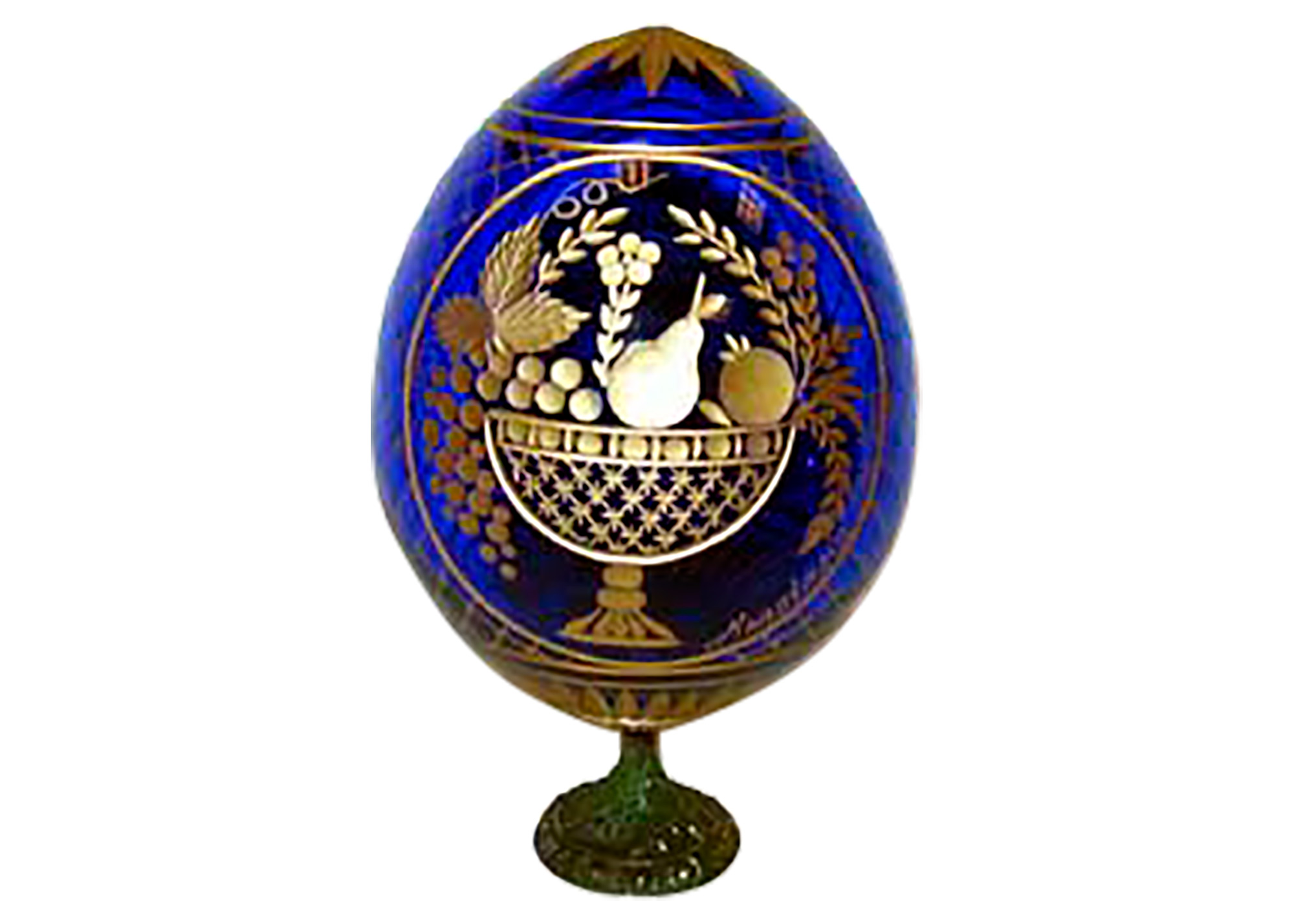 Buy Fruits & Roses BLUE Crystal Glass Egg at GoldenCockerel.com