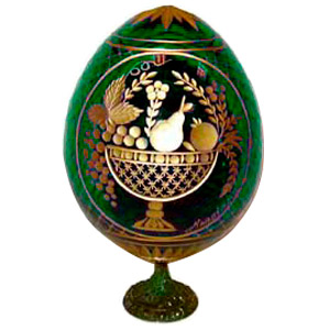 Buy Fruits & Roses GREEN Faberge Style Egg Medium w/ Stand  at GoldenCockerel.com