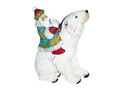 Buy Santa & Polar Bear "Secret Box" Wood Carving 9" at GoldenCockerel.com