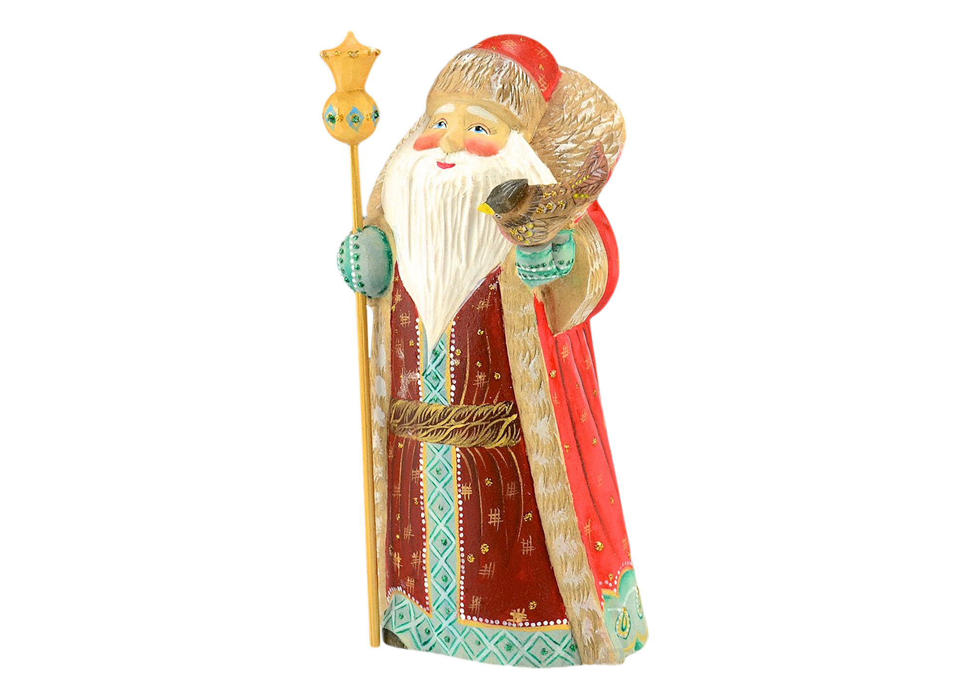 Buy Santa Holding a Bird Wood Carving 7.5" at GoldenCockerel.com