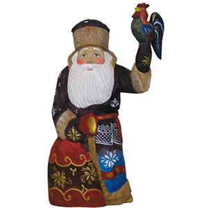 Buy Carved Santa w/ Rooster 9" at GoldenCockerel.com