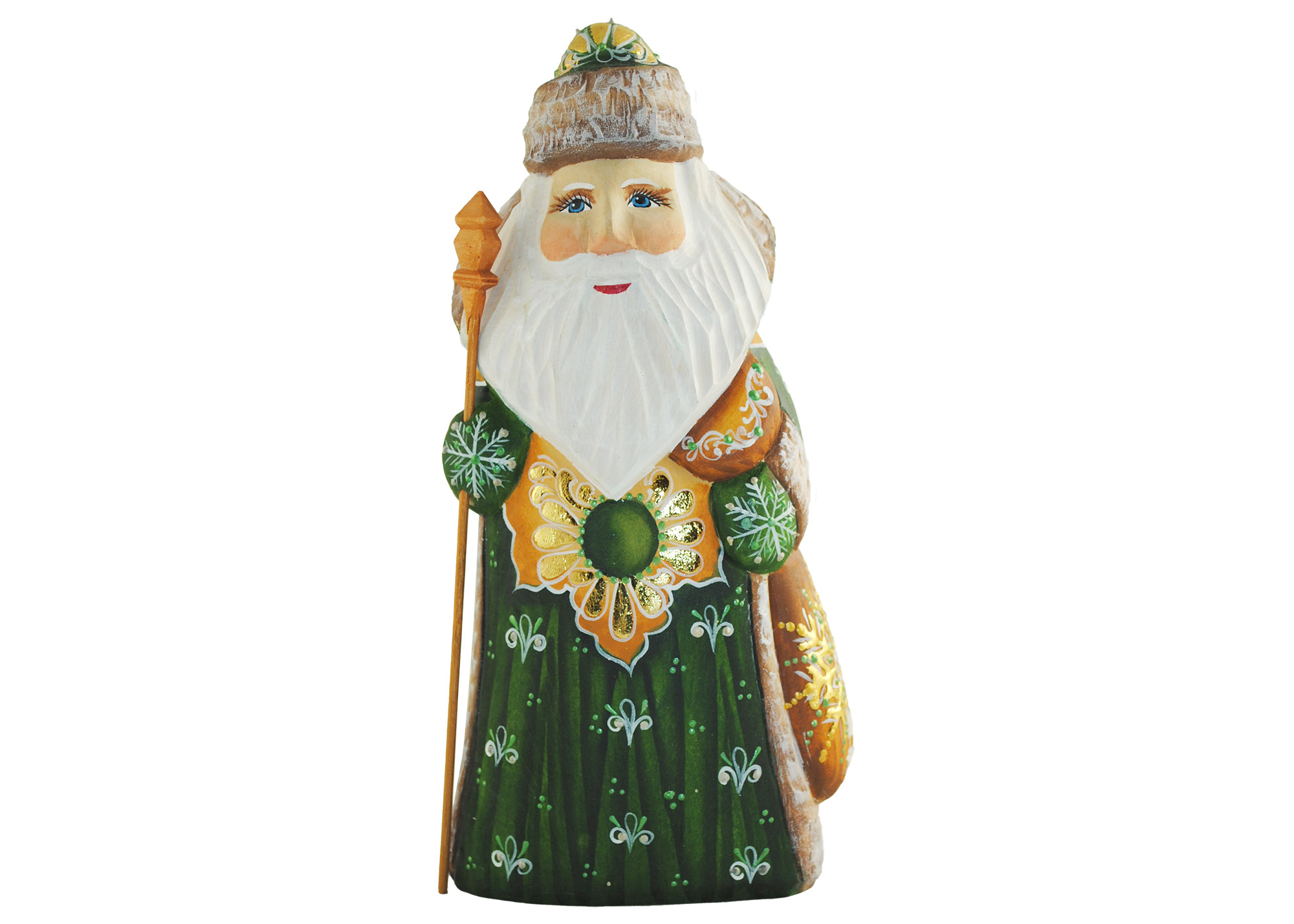 Buy Santa in Green Coat Wood Carving at GoldenCockerel.com