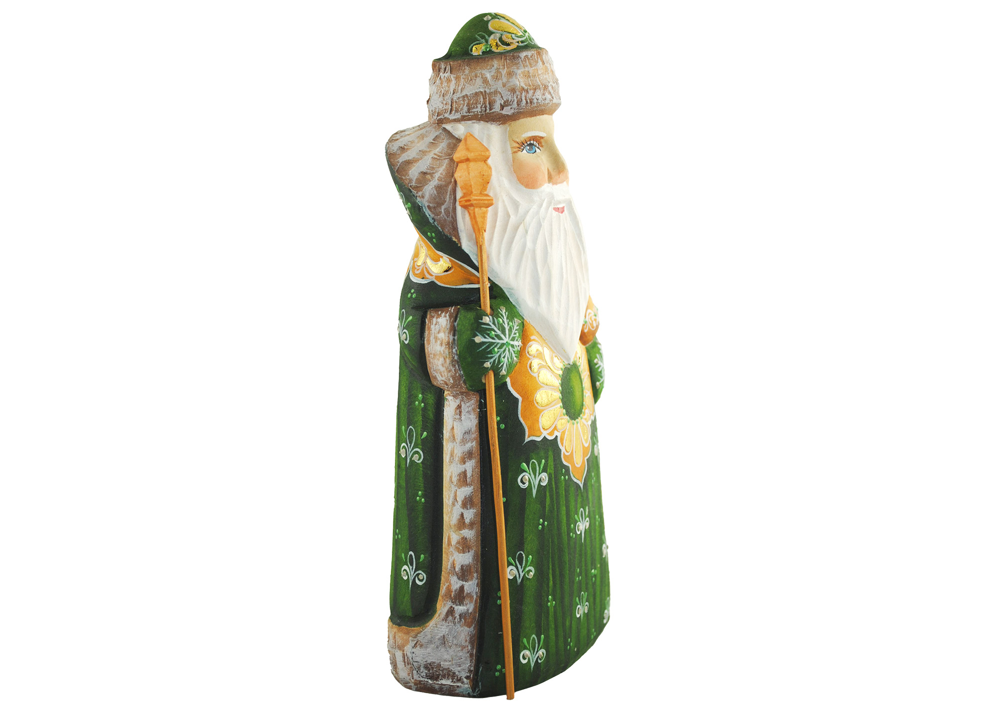 Buy Santa in Green Coat Wood Carving at GoldenCockerel.com